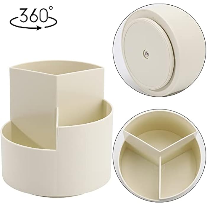 LoveBB حامل فرش المكياج الدوار 360 من LoveBB - 3 فتحات لتخزين الأقلام/الرصاصات ومنظم فرش التجميل لكوب المكتب والطاولة وكونترتوب، أبيض - Image 4